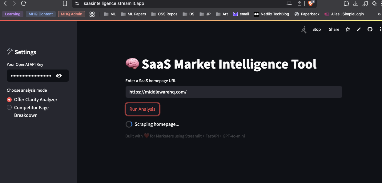 SaaS Market Intelligence Tool